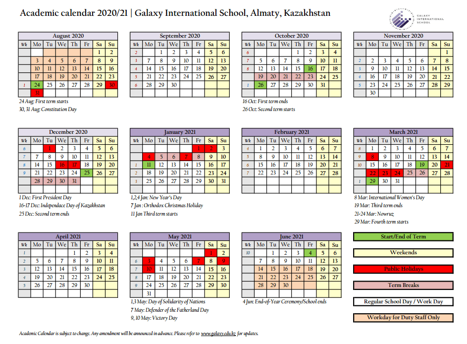 yisd calendar 2023-2024 School Calendar Galaxy International School Almaty